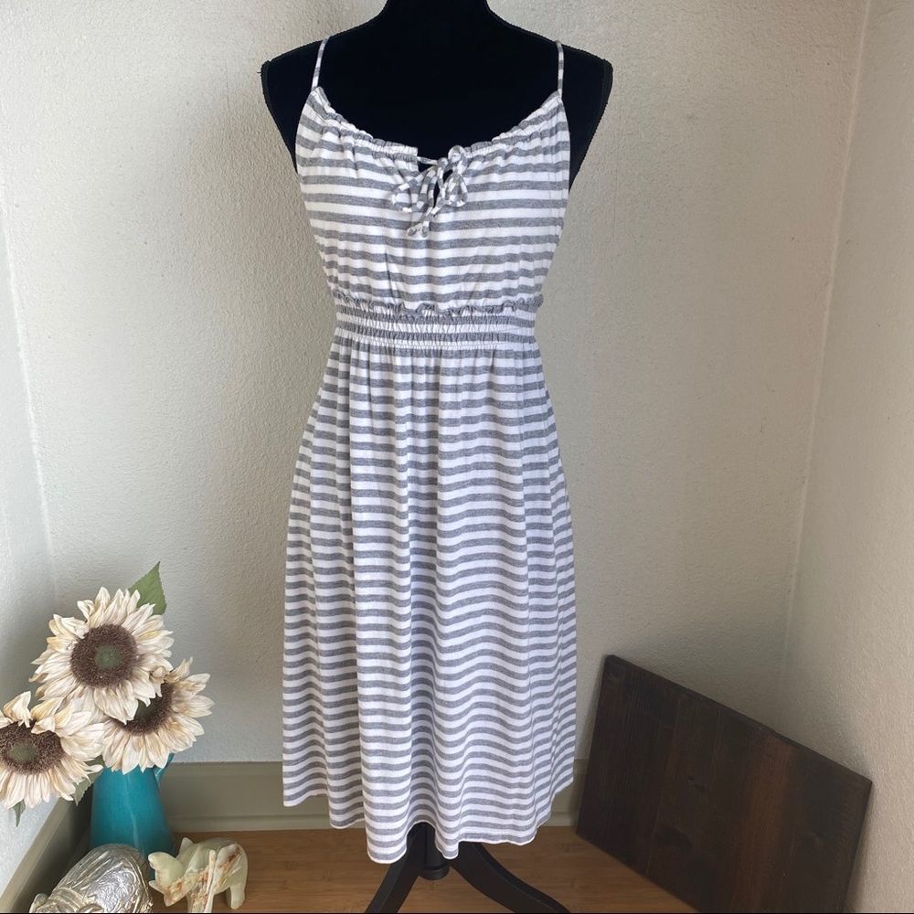 Gray & White Striped Cotton Dress - Spaghetti